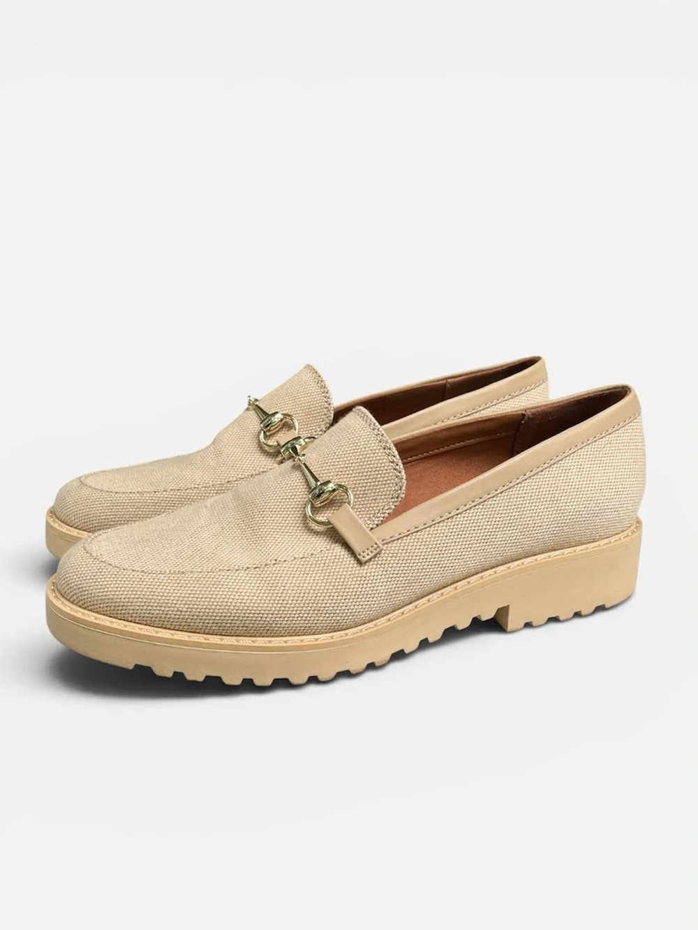 Franco Sarto Cason Woven Canvas Horsebit Loafer in Natural Size 9 1/2